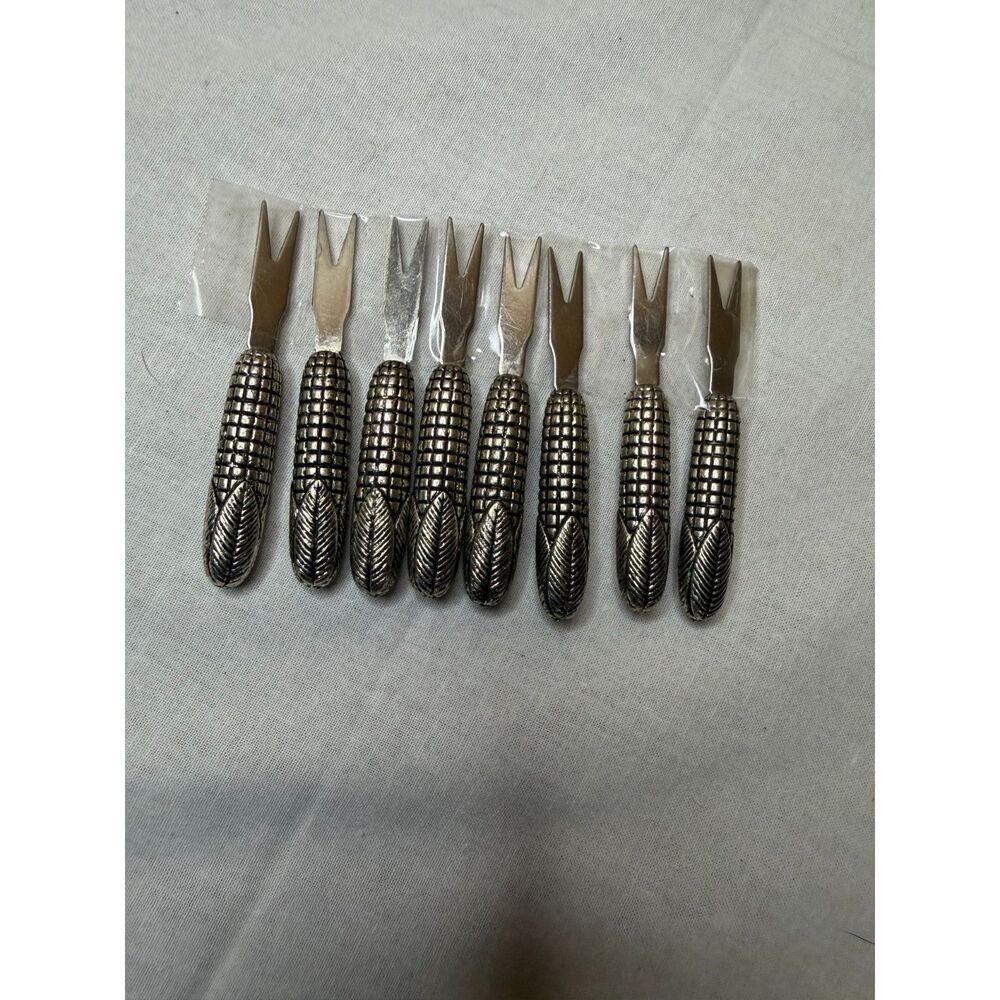 Vintage Metal Corn on the Cob Holders Picks - Textured Husk Set of 8